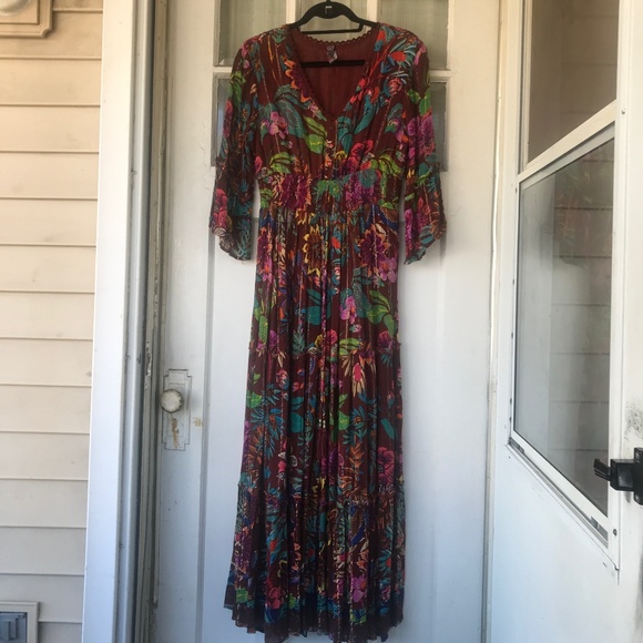 Me 2 Magic Anthropologie Burgundy Wine Floral Boho Maxi - Picture 1 of 6
